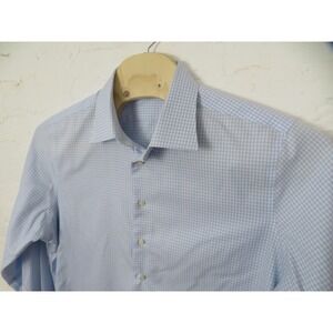 Suitsupply Traveller Shirt Mens 18 46 Blue Slim Fit Gingham Check Long Sleeve